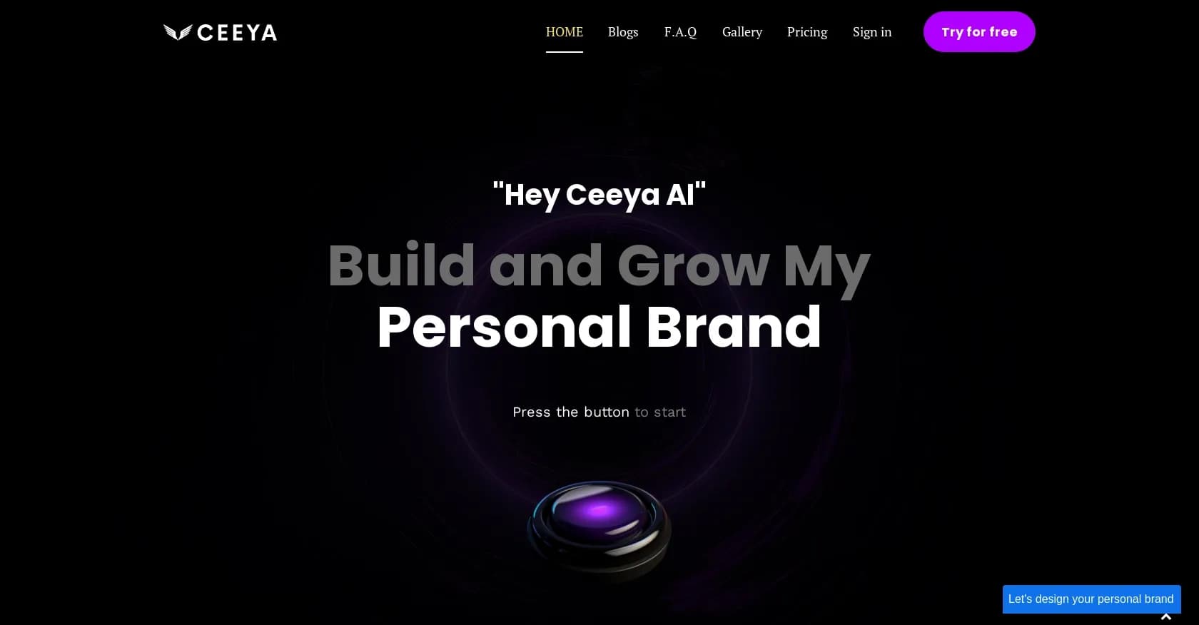 Ceeya homepage screenshot — AI-powered personal brand growth in minutes.