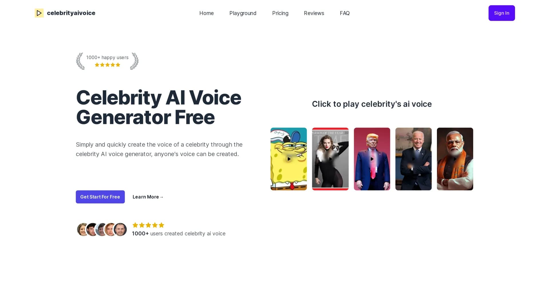 Celebrity AI Voice homepage screenshot — Create celebrity voices instantly with AI