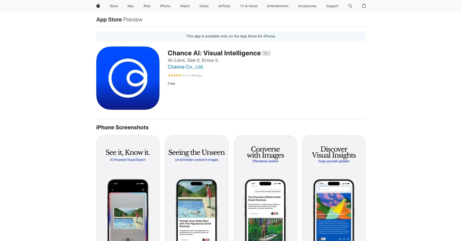 Chance AI: Visual Intelligence homepage screenshot — Transform your visual world with AI-powered insights.