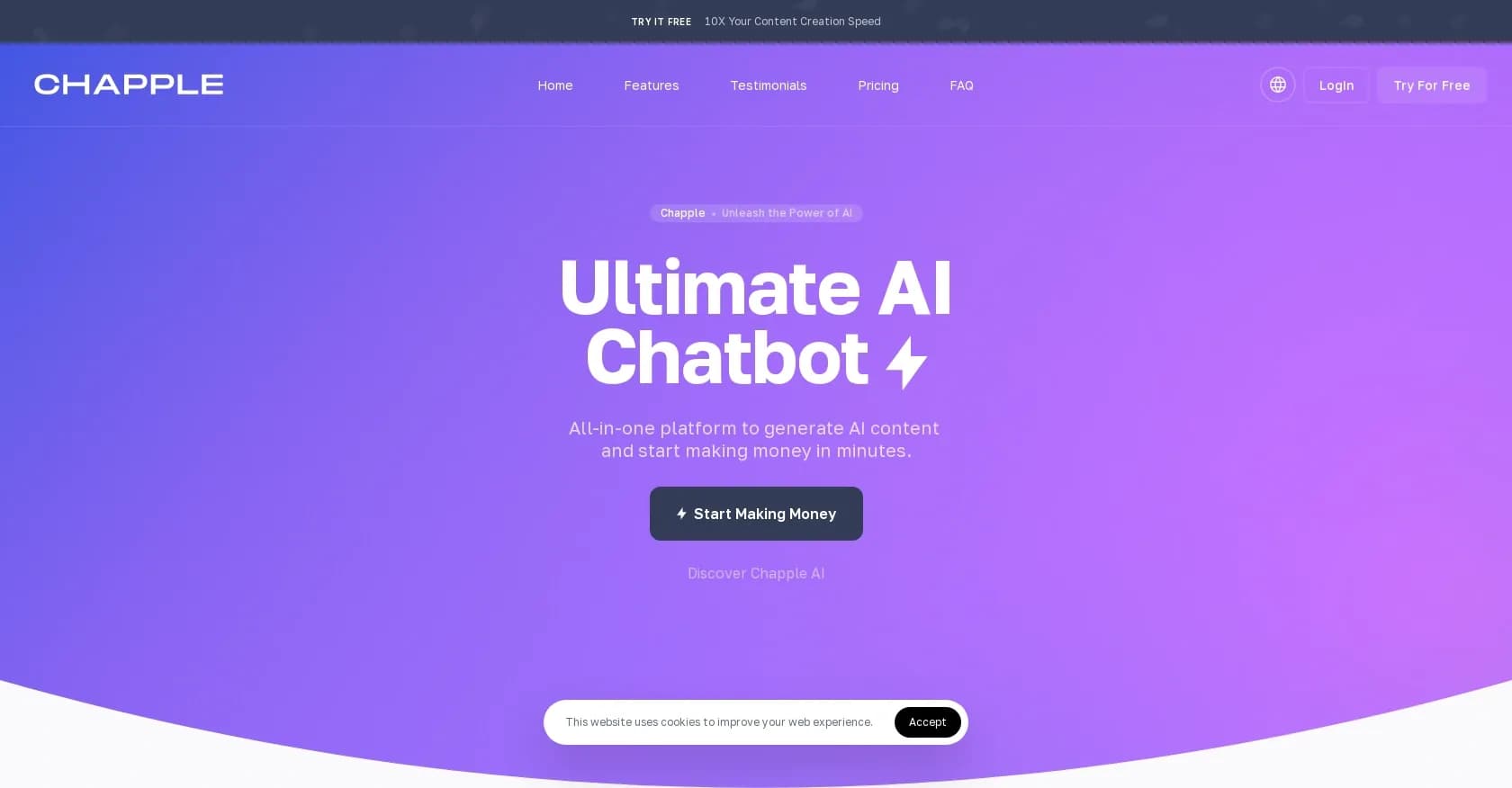 Chapple homepage screenshot — Revolutionary content generation.