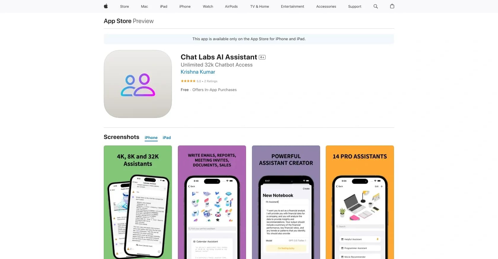 Chat Labs AI Assistant homepage screenshot — Automated mobile chat assistant for tasks and help.