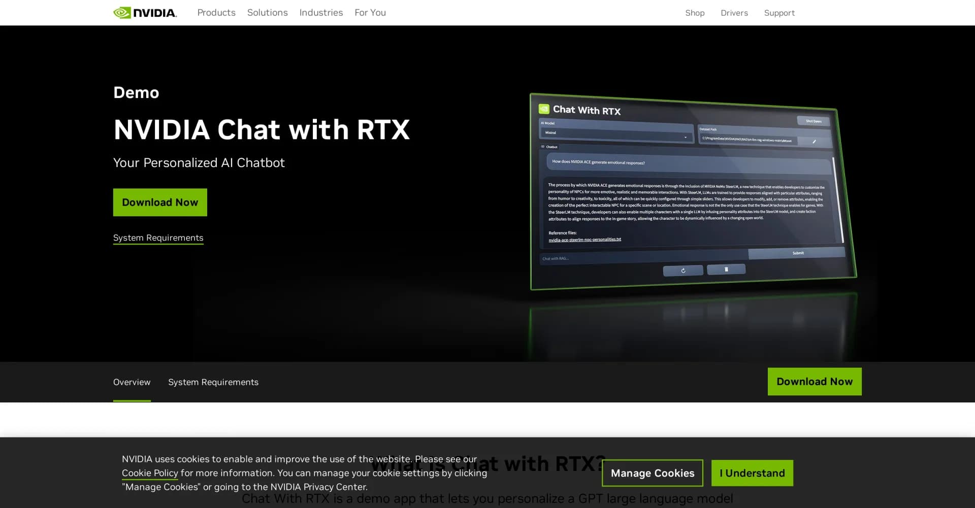 Chat With RTX homepage screenshot — Personalize GPT chatbots with your own content