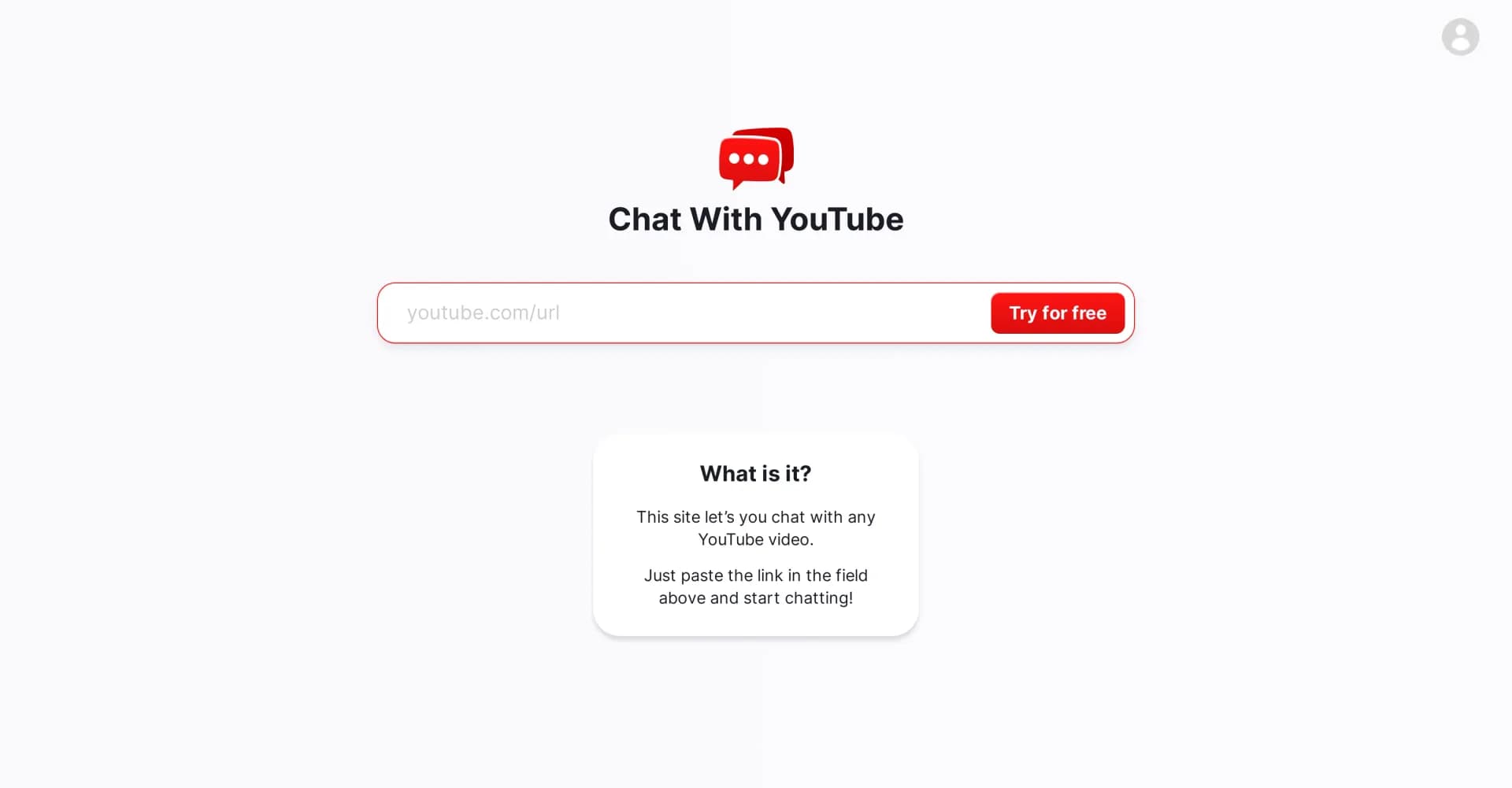 Chat With Youtube homepage screenshot — Chat with AI about any YouTube video