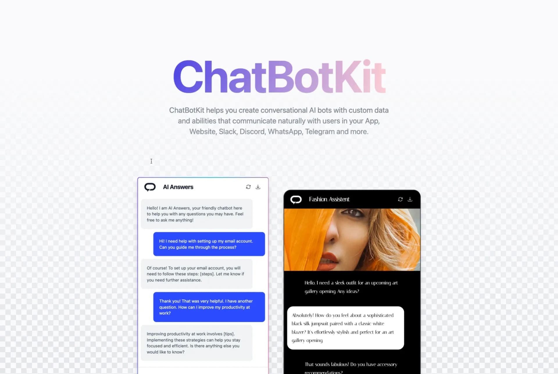 ChatBotKit homepage screenshot — The fastest way to build advanced AI chat bots