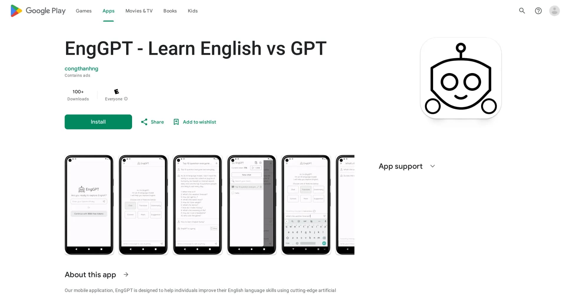 ChatEngGPT homepage screenshot — Learning English with support of ChatGPT.