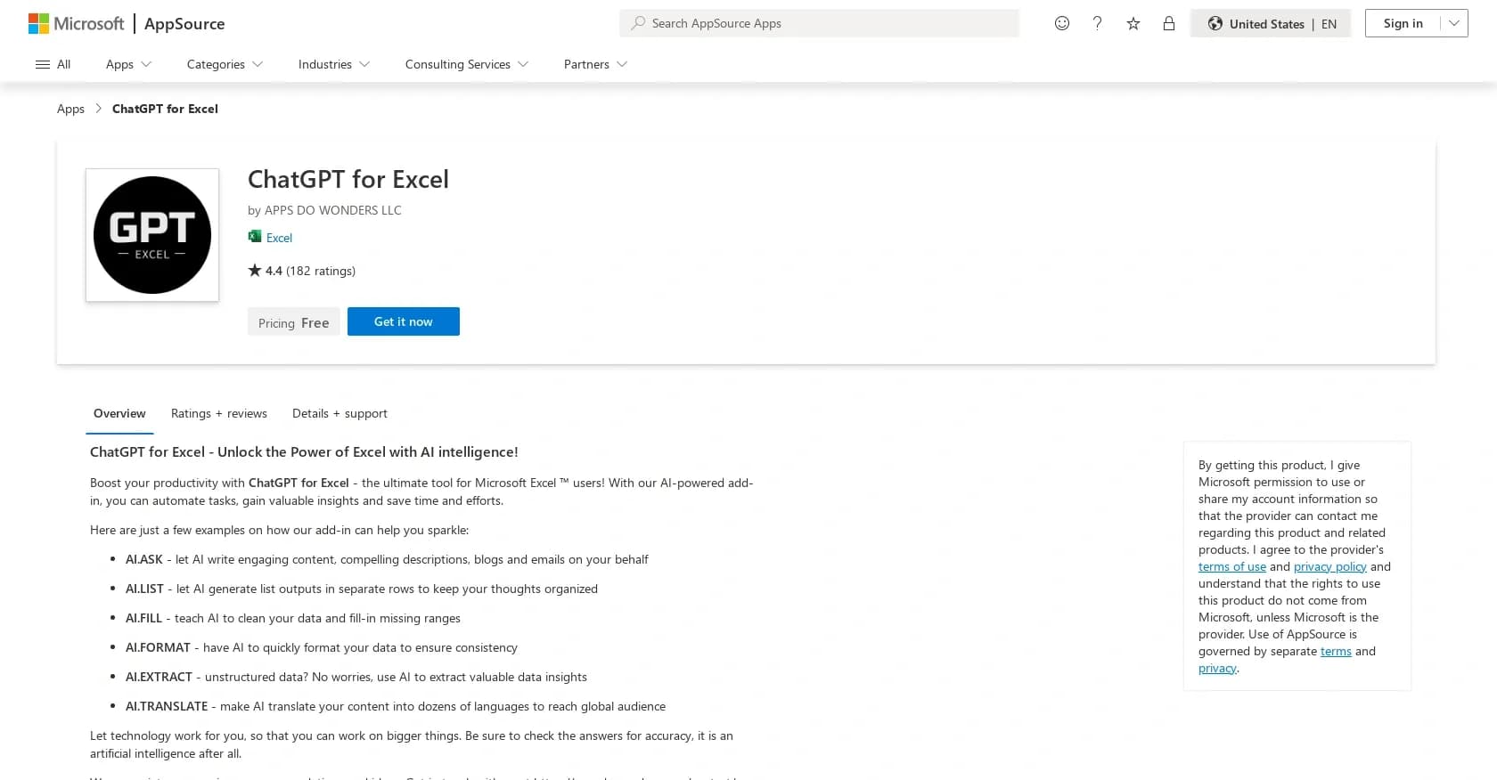 ChatGPT for Excel homepage screenshot — Discover and deploy business apps with ease.