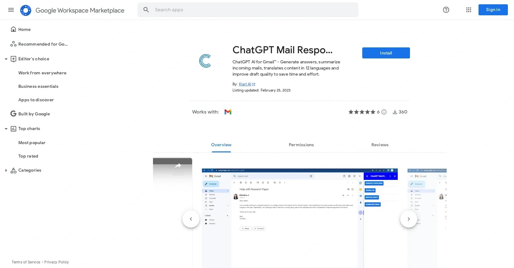 ChatGPT Mail Responder homepage screenshot — AI-powered Gmail assistant for faster, smarter responses