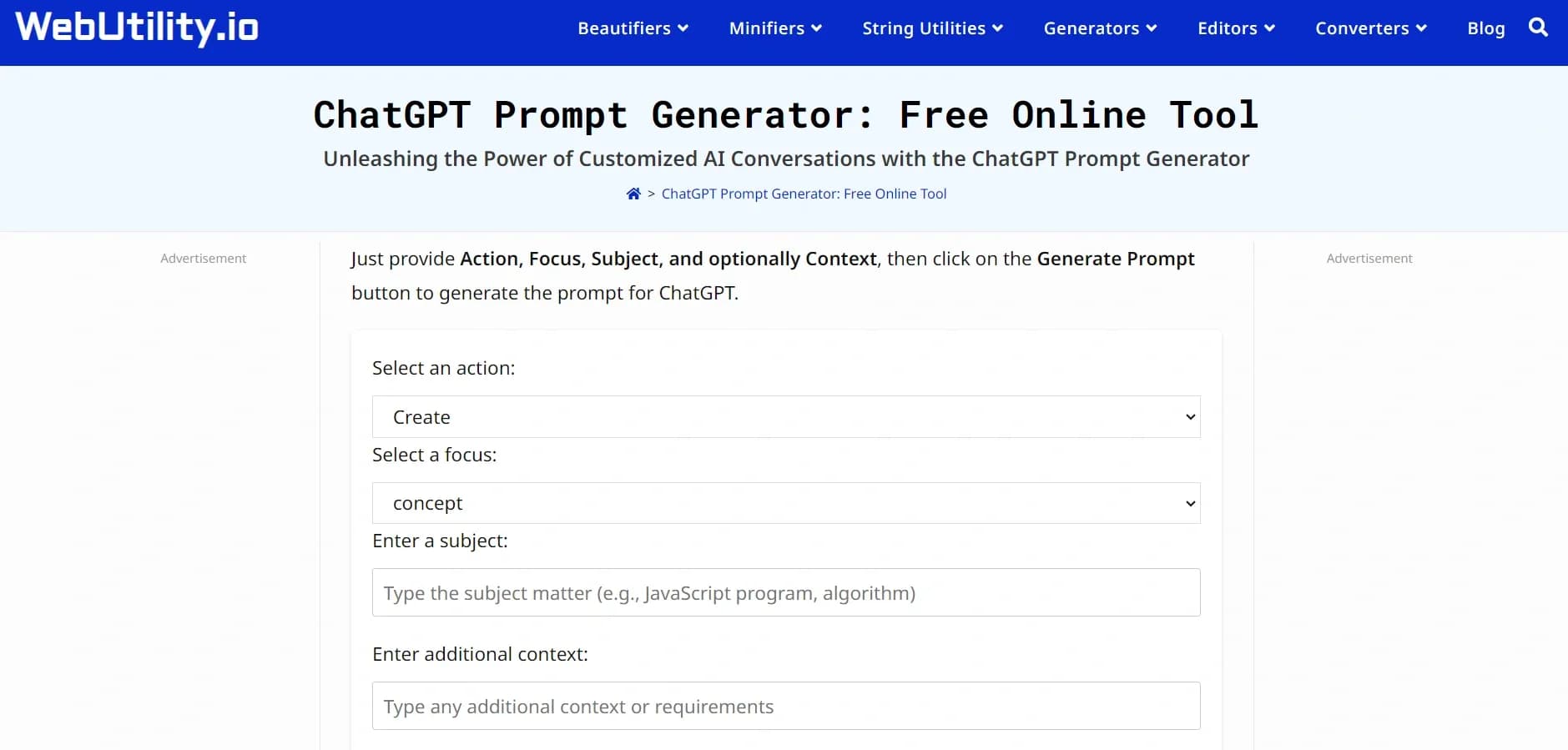 ChatGPT Prompt Generator homepage screenshot — Improved ChatGPT interactions via prompt generation.