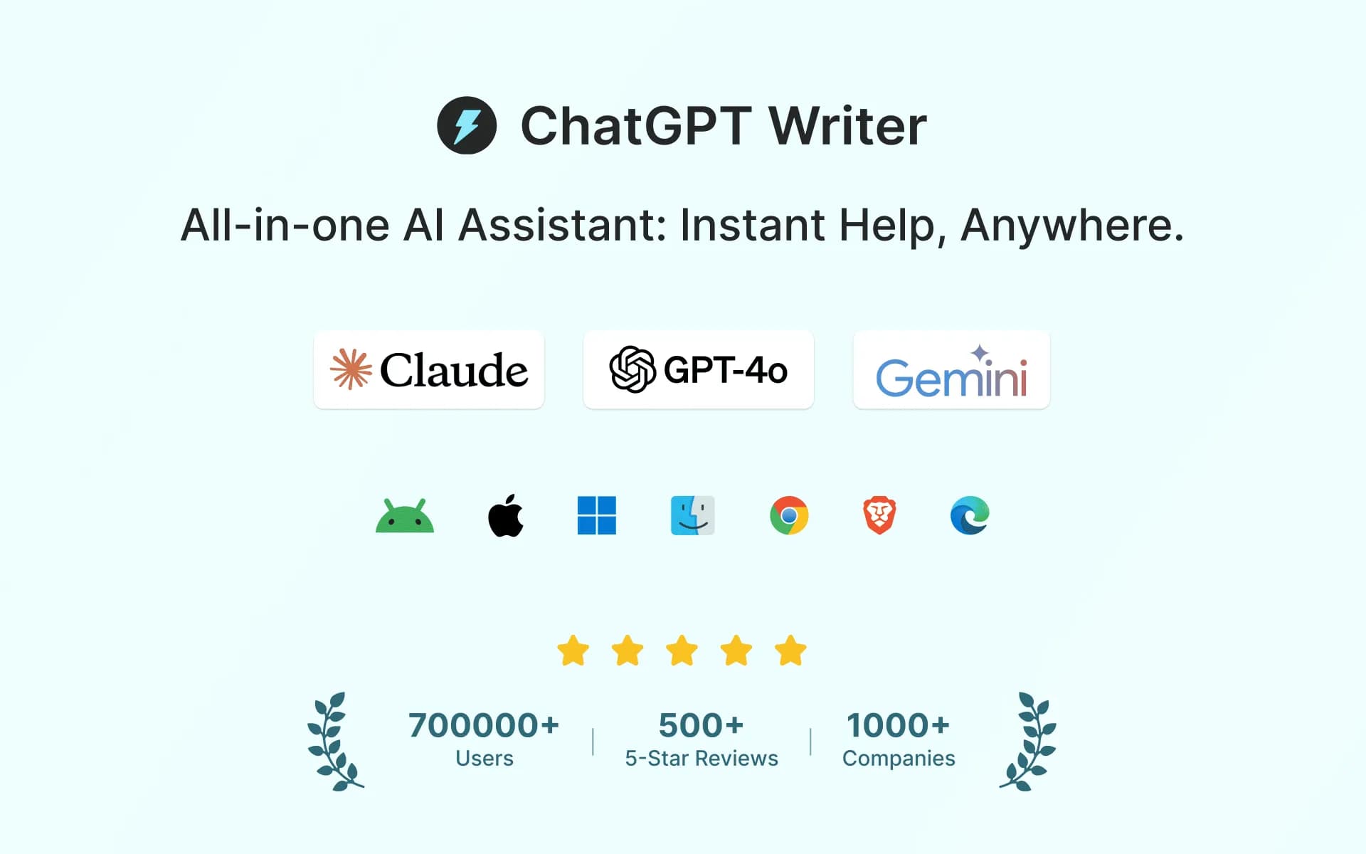 ChatGPT Writer homepage screenshot — Use AI on Any Site: Write emails, fix grammar, research and 