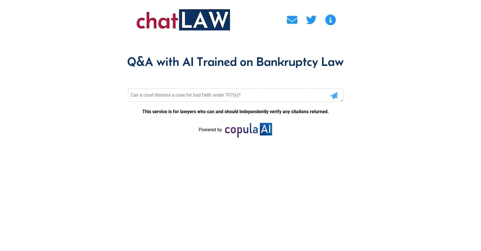 ChatLaw homepage screenshot — AI-powered legal Q&A for bankruptcy law