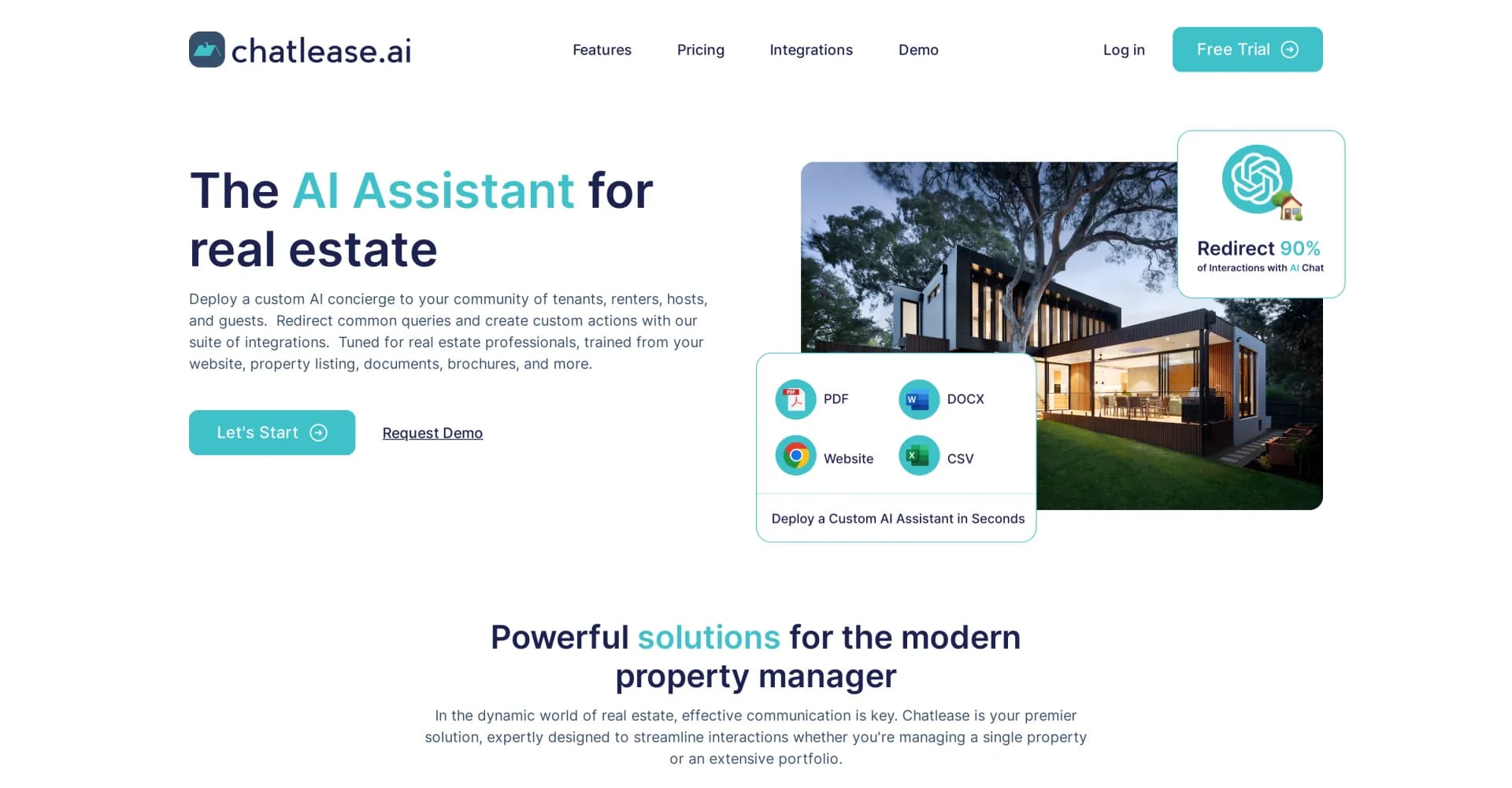 Chatlease homepage screenshot — AI concierge for real estate professionals