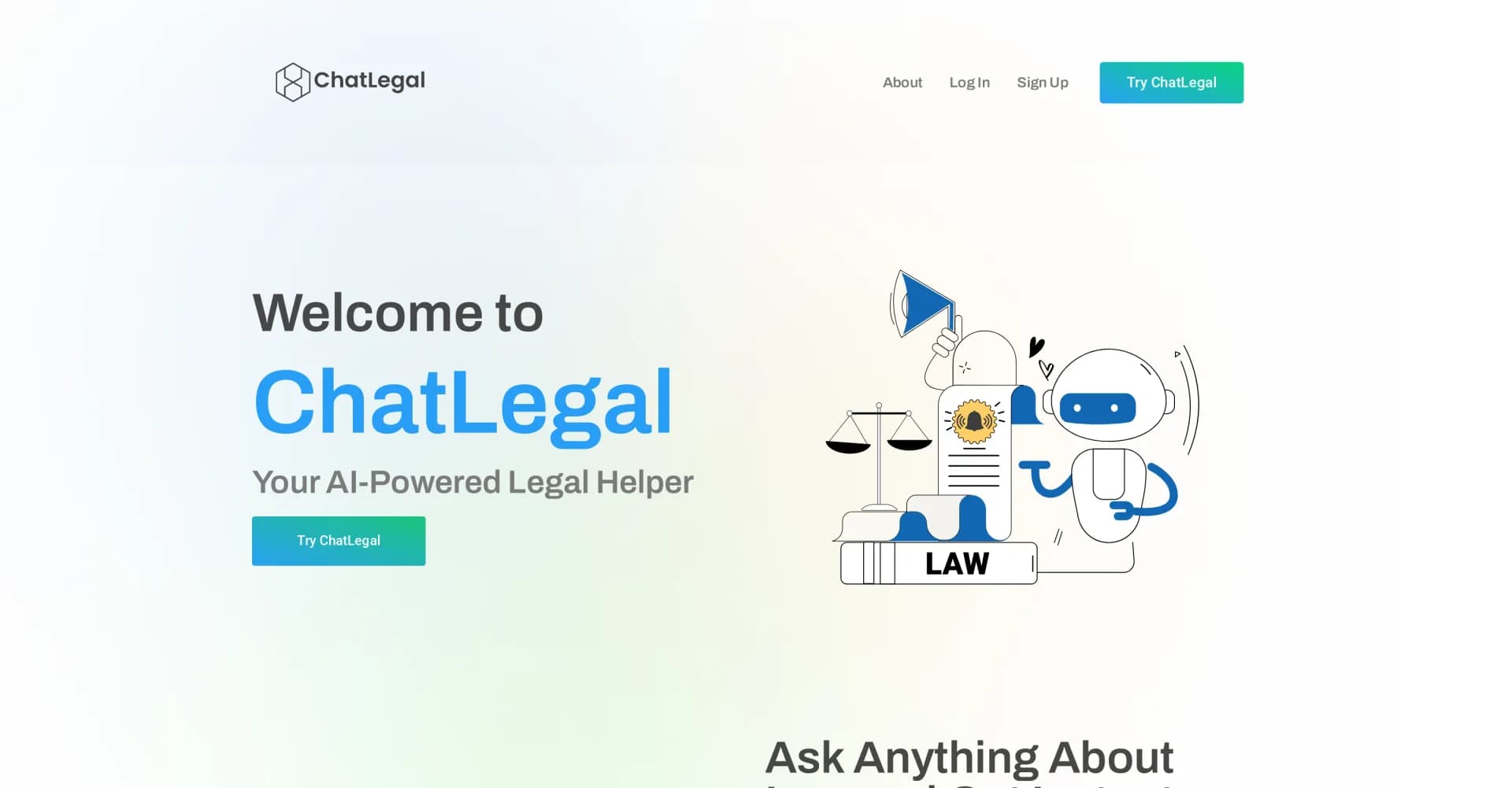 ChatLegal homepage screenshot — AI-powered legal helper for instant guidance