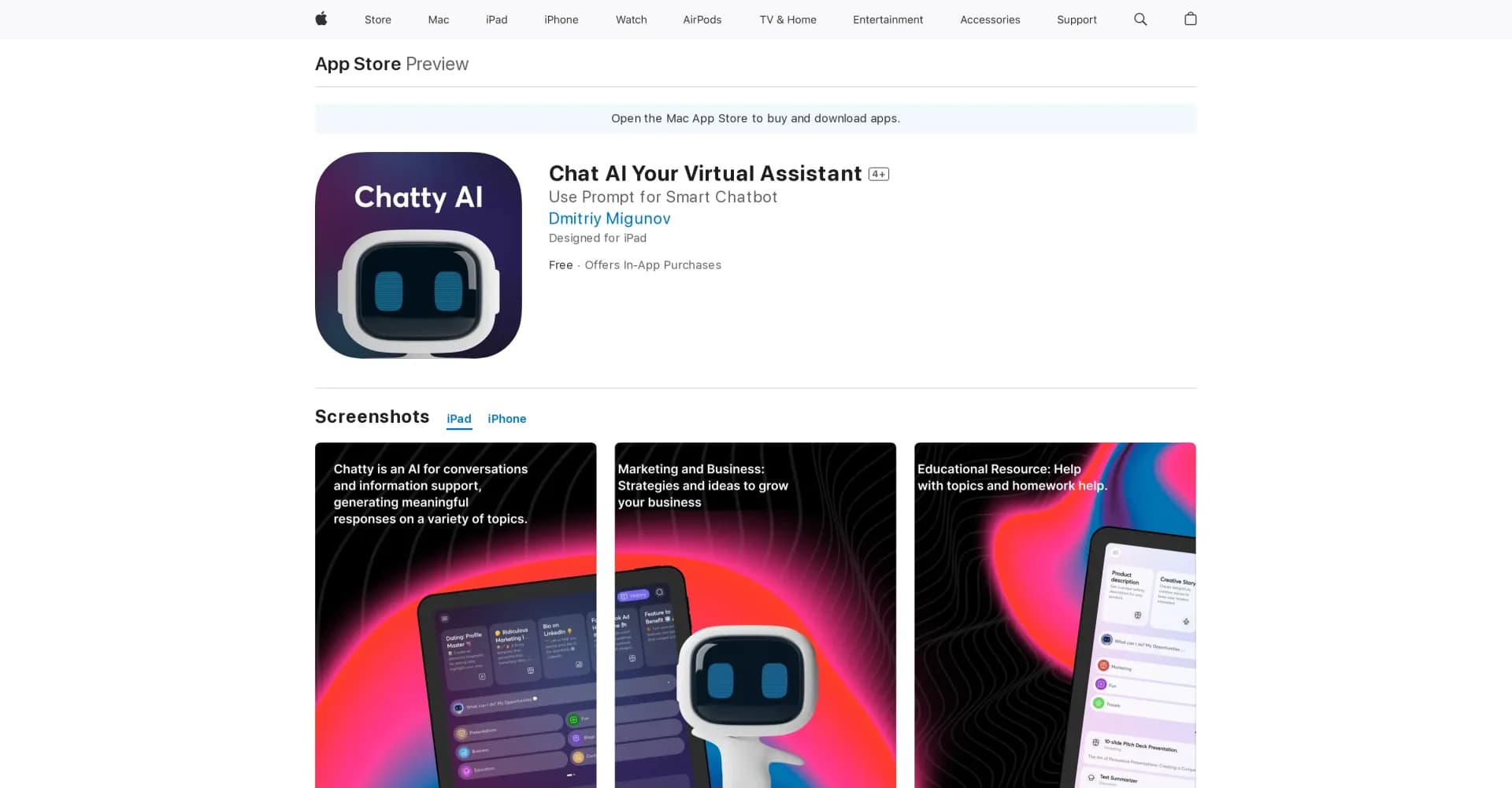 Chatty Virtual Assistant homepage screenshot — Chat Assistant