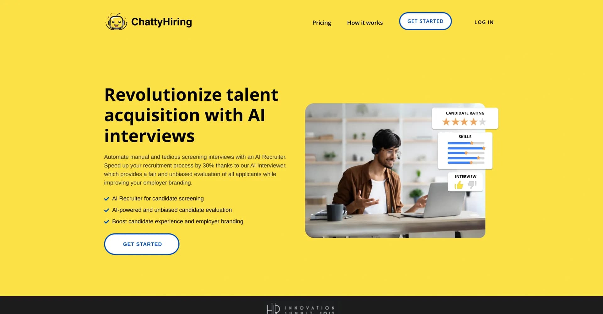ChattyHiring homepage screenshot — Automate screening interviews with AI.