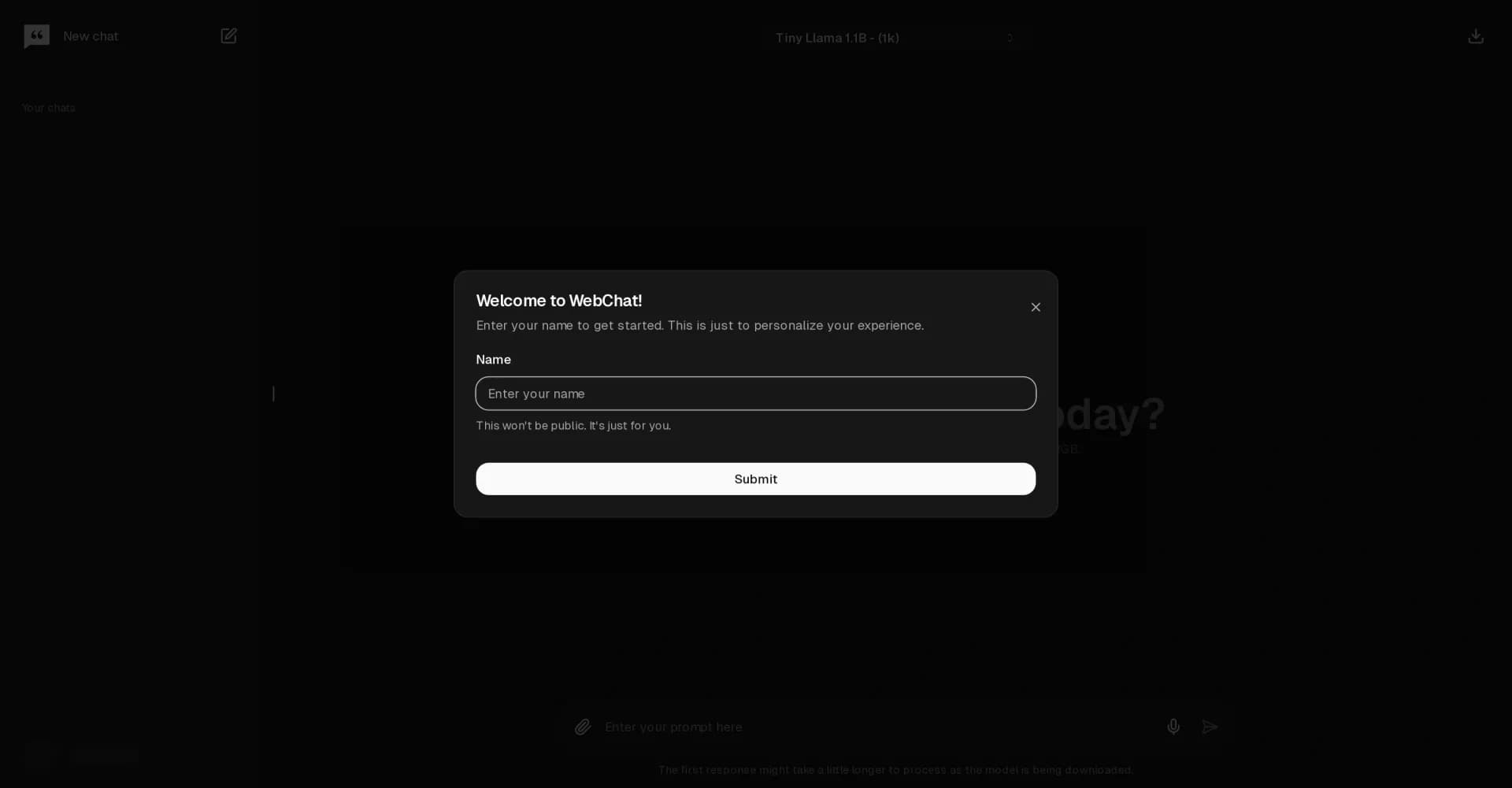 ChattyPage homepage screenshot — Chat with AI models directly in your browser.