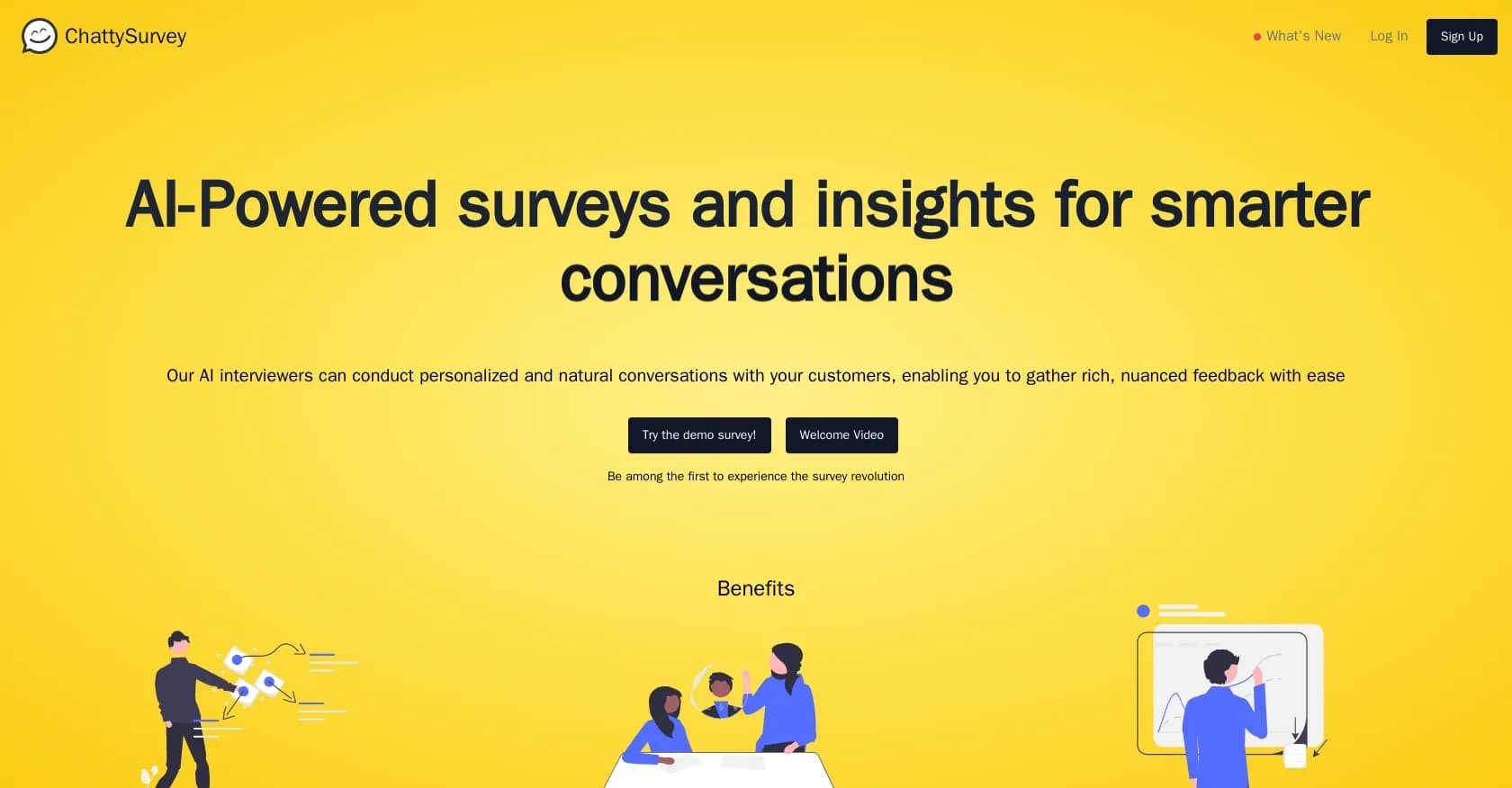 ChattySurvey homepage screenshot — AI-powered surveys for smarter decisions.