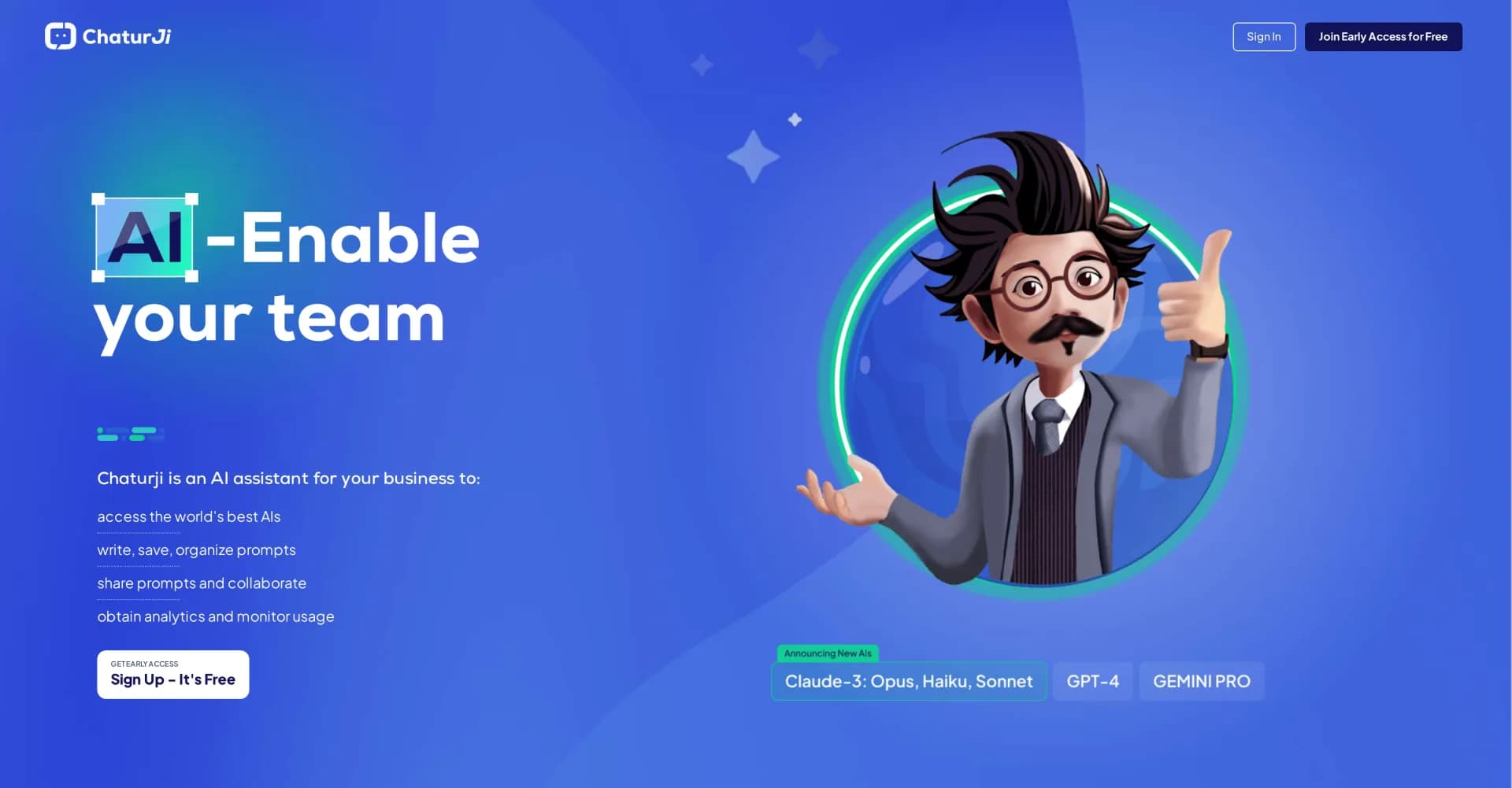 Chaturji homepage screenshot — AI-enable your team with the world's best AIs