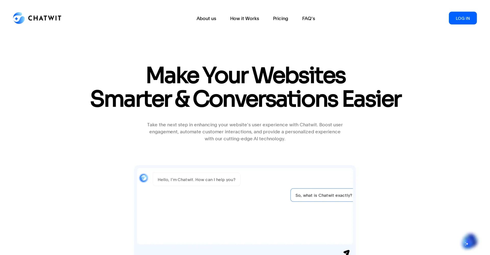 ChatwitAI homepage screenshot — AI chatbot to boost website engagement
