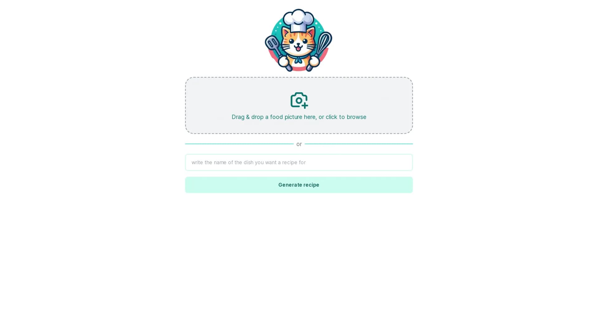 Chef Kitty AI homepage screenshot — AI recipe generator from food photos