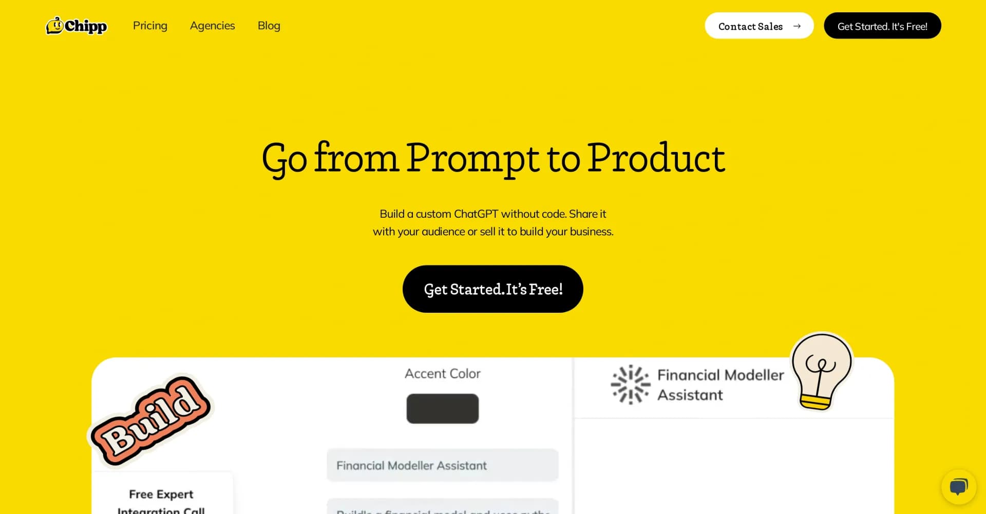 Chipp homepage screenshot — Turn prompts into sellable AI products