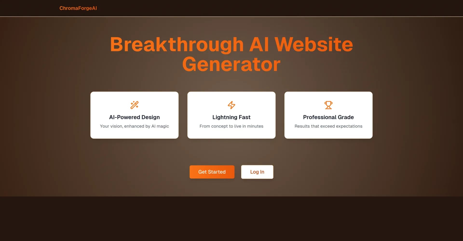 ChromaForgeAI homepage screenshot — Create pro websites in minutes with AI magic