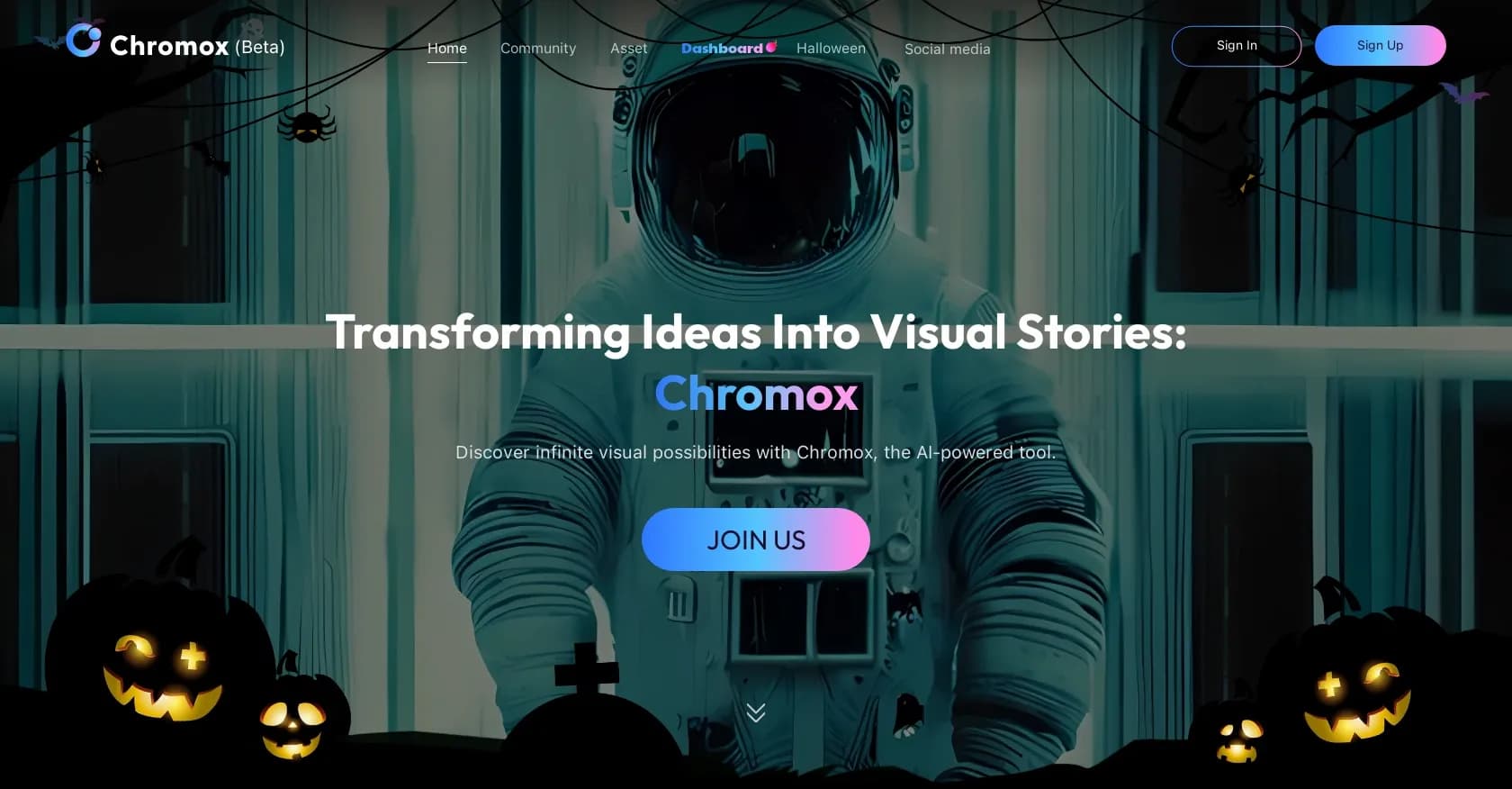 Chromox homepage screenshot — Transform text and images into captivating videos.