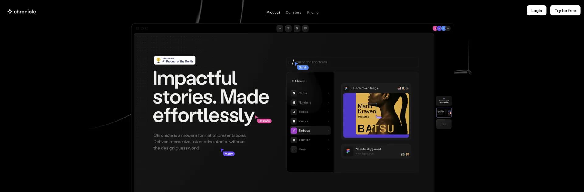 Chronicle homepage screenshot — Make stunning presentations effortlessly