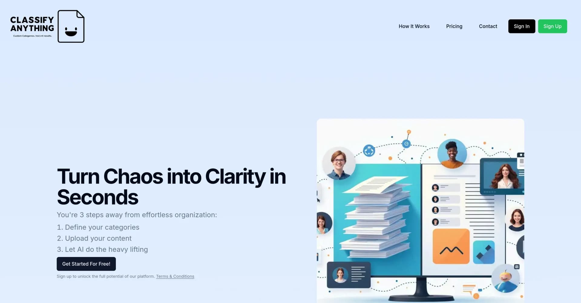 Classify Anything homepage screenshot — Classify anything with AI using custom criteria