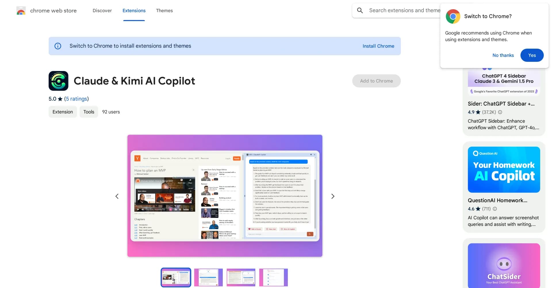 Claude & Kimi AI Copilot homepage screenshot — Intelligent browser assistant for deep content analysis and 