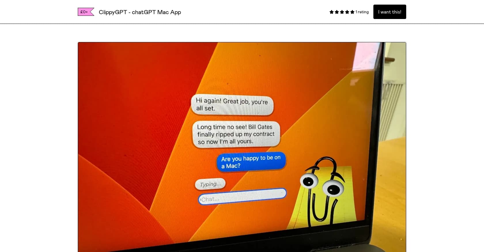 ClippyGPT homepage screenshot — Access ChatGPT via Clippy on your Mac desktop