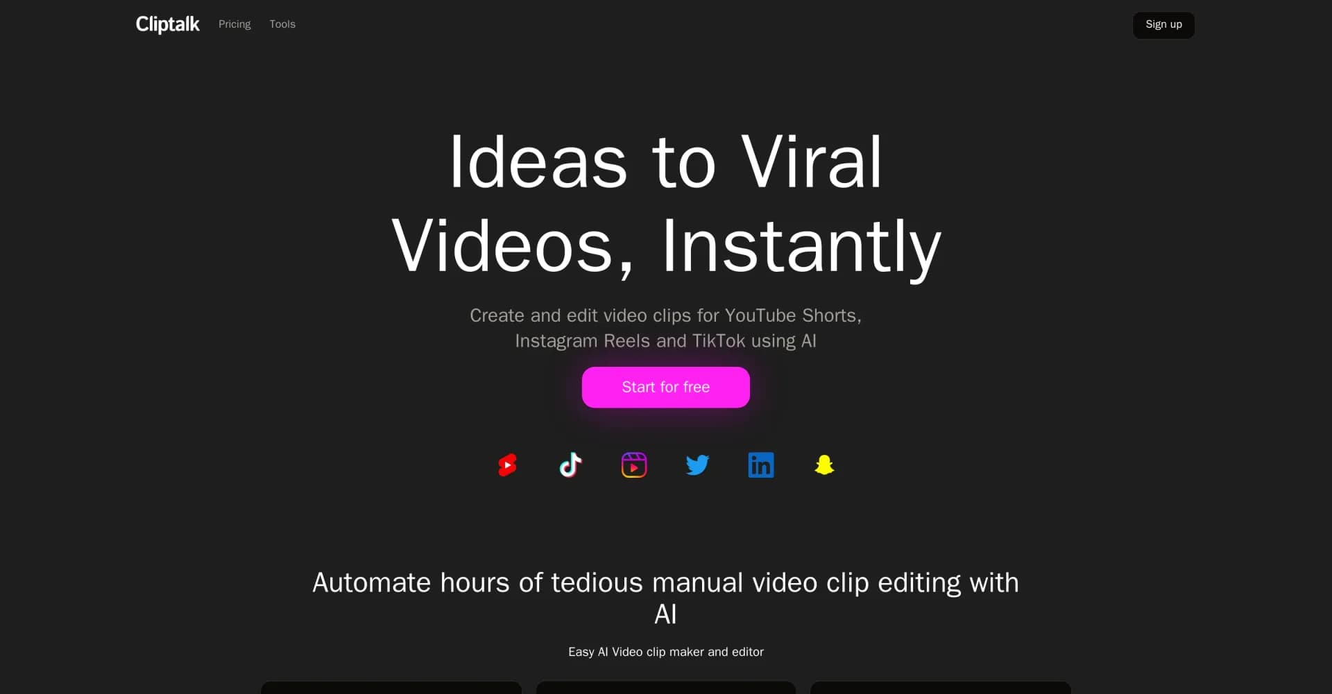 Cliptalk homepage screenshot — Turn scripts into AI-powered videos instantly.