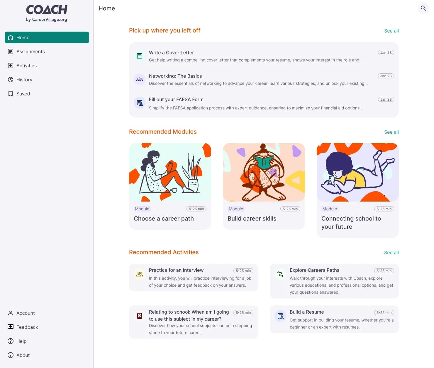 COACH homepage screenshot — AI-powered career development platform built by career exper