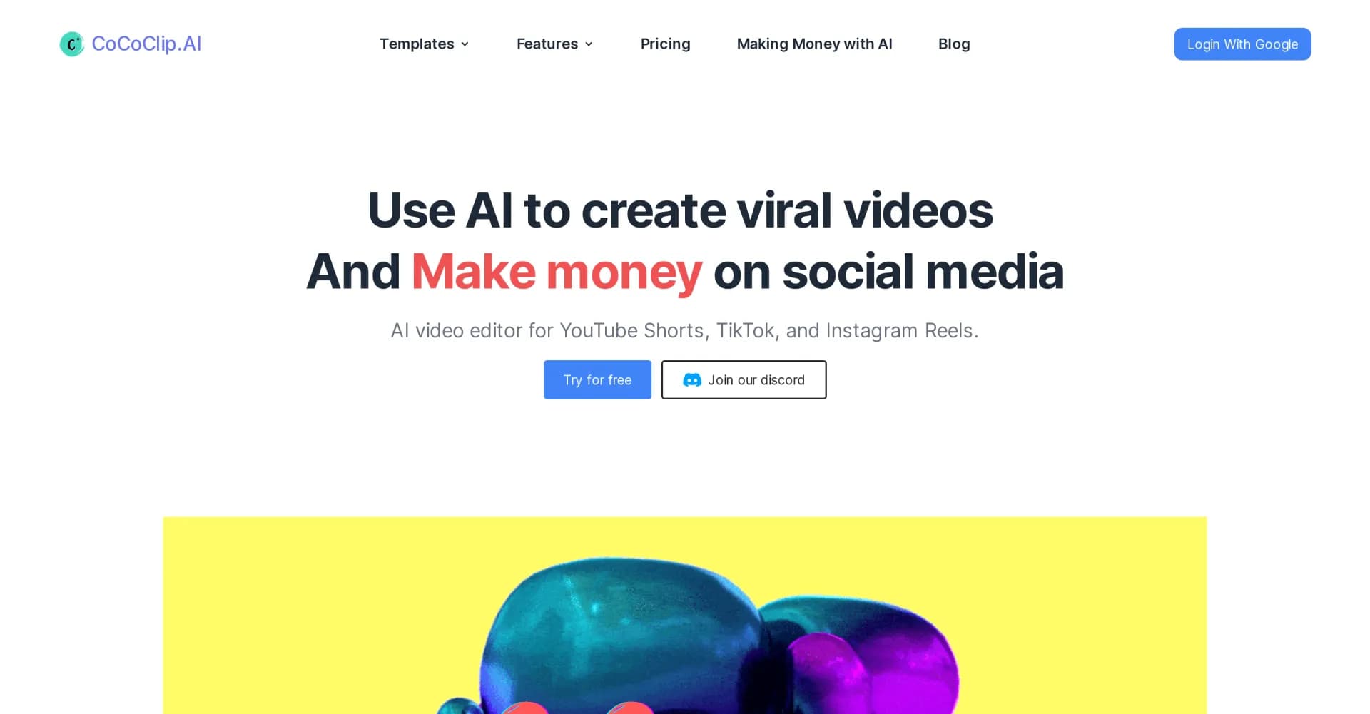 CoCoClip homepage screenshot — AI video editor for viral social media content.