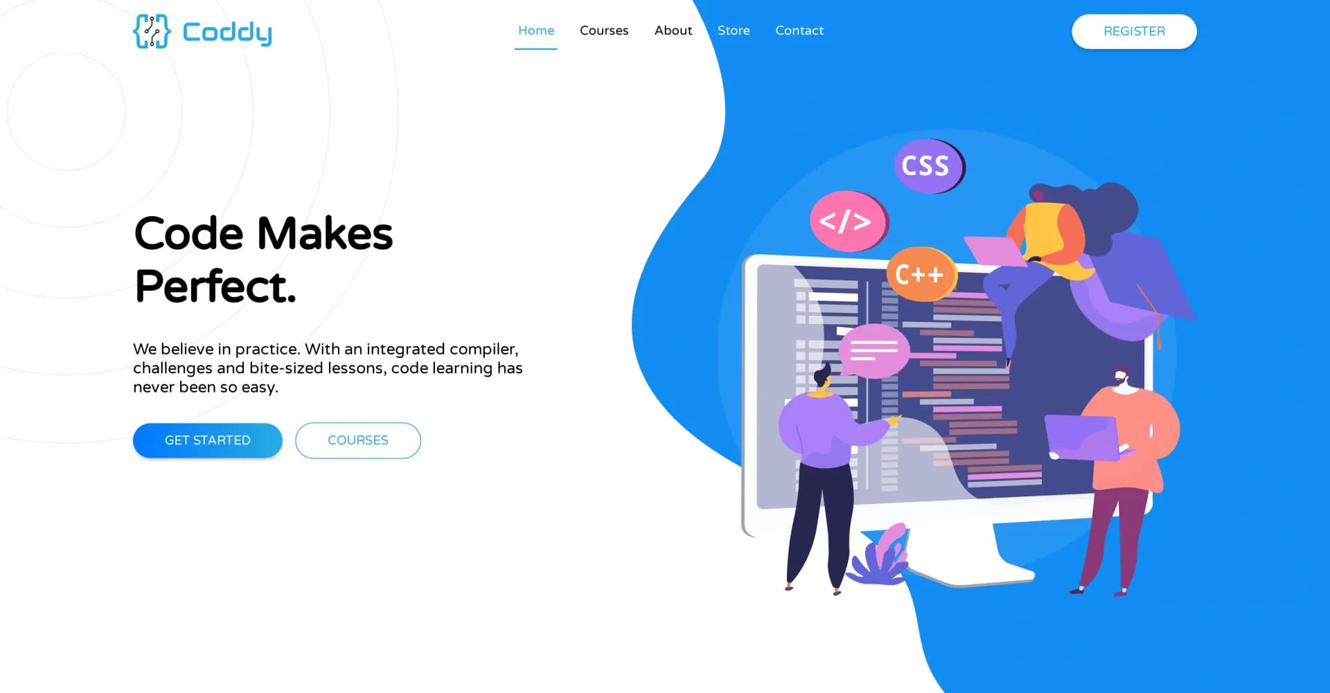 Coddy homepage screenshot — Master coding through immersive, hands-on learning.