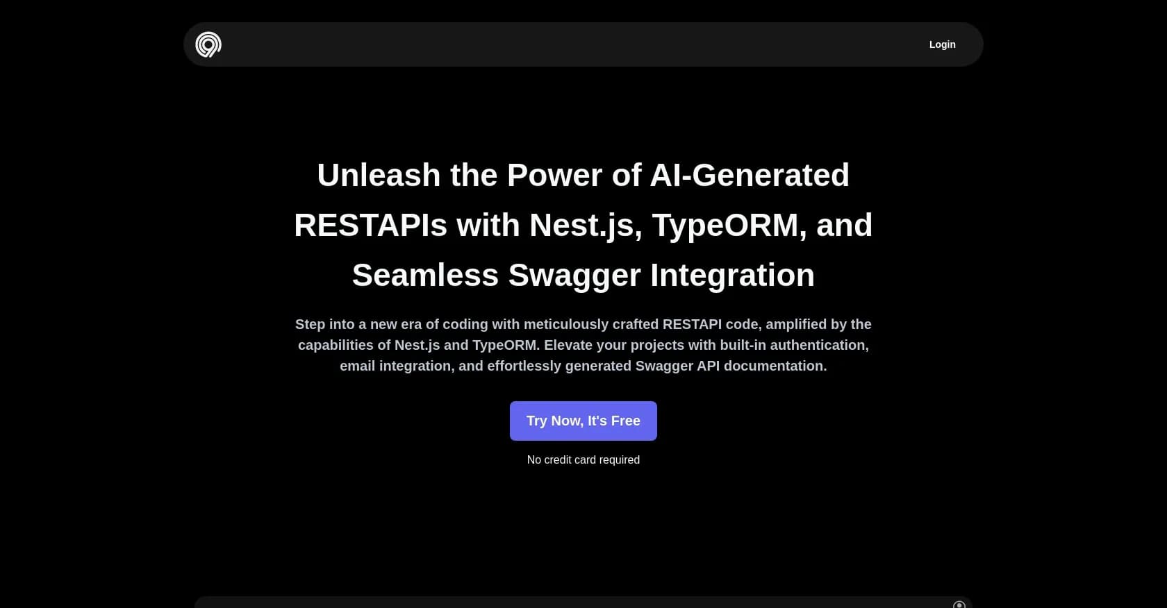 Code99 homepage screenshot — AI-generated RESTAPIs with seamless Swagger integration