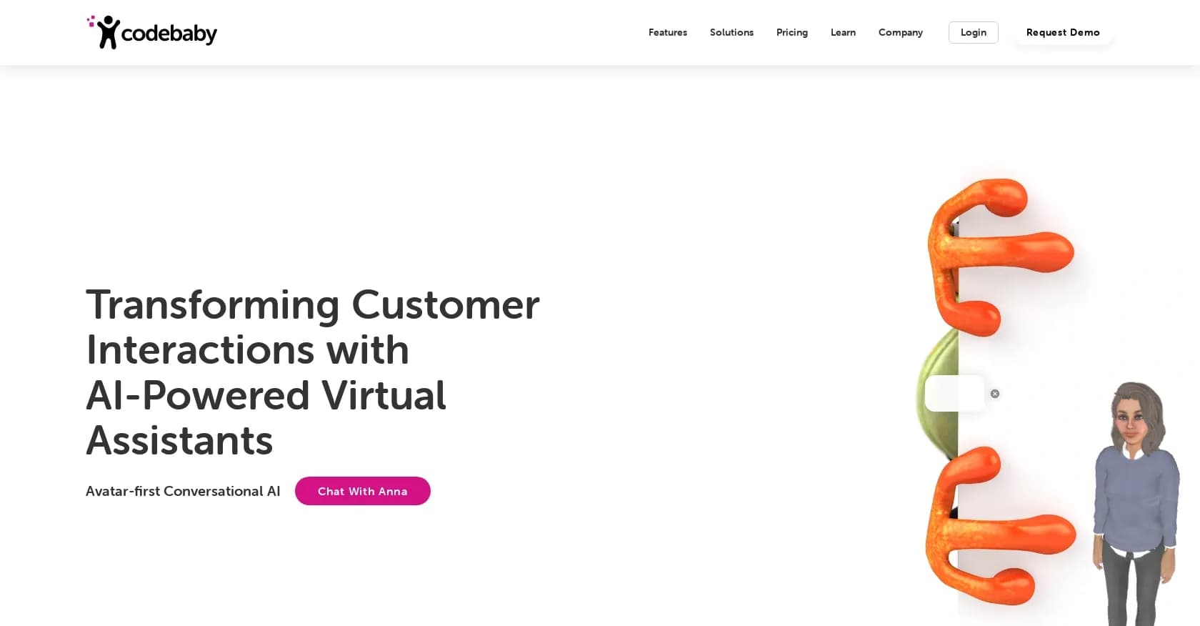 CodeBaby homepage screenshot — Avatar-first conversations that endear customers to brands.