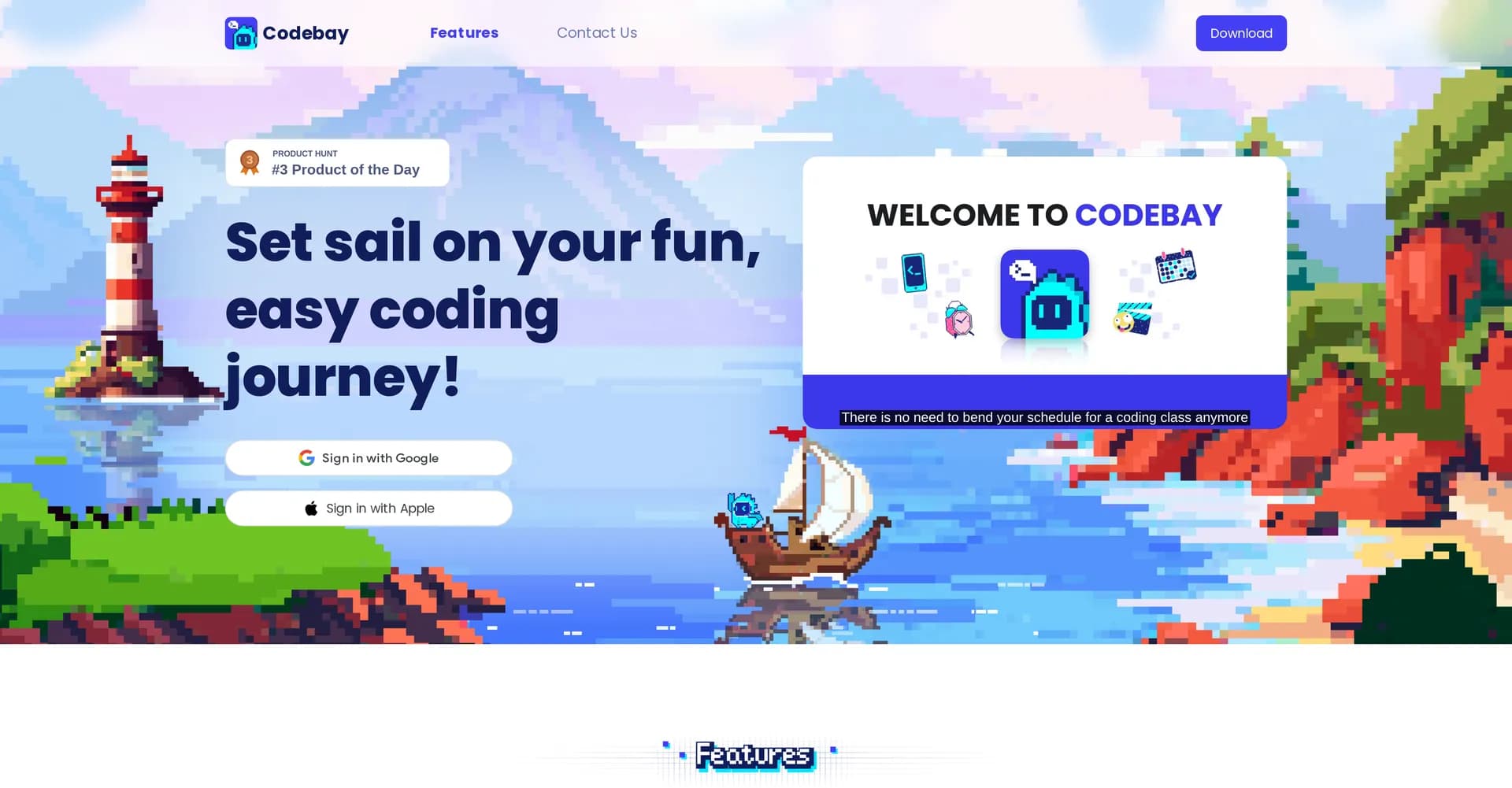 Codebay homepage screenshot — Set sail on your fun, easy coding journey!