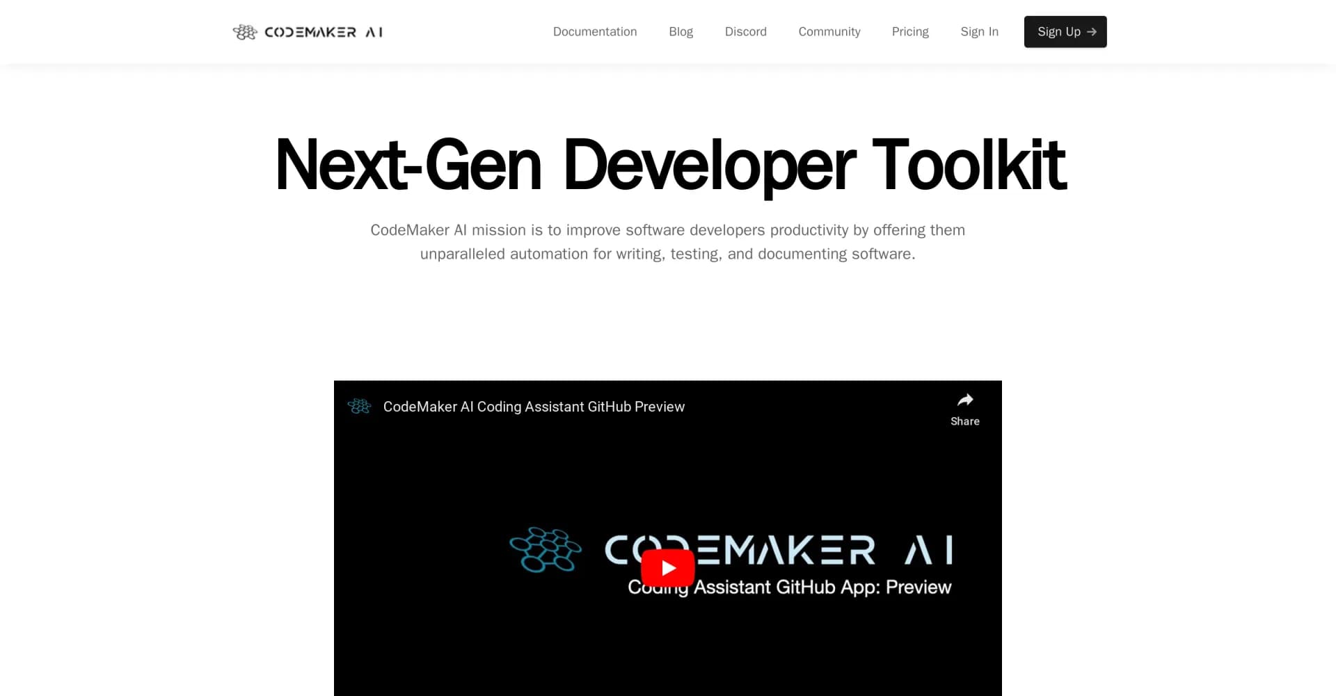 CodeMaker homepage screenshot — Supercharge developer productivity with AI automation.
