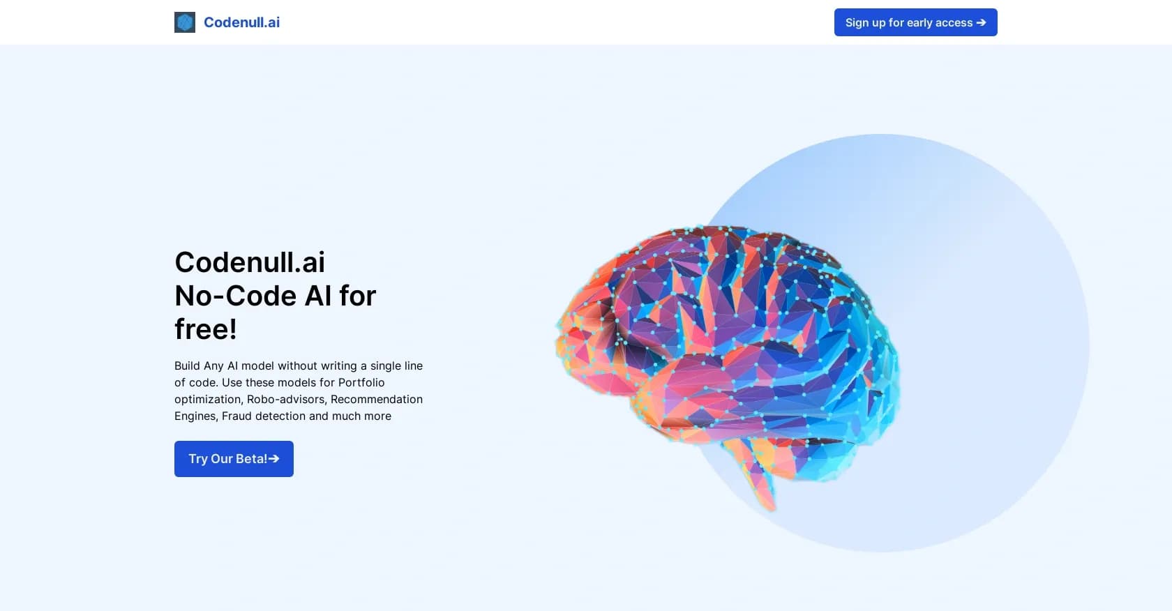 Codenull homepage screenshot — AI-powered code generation and analysis