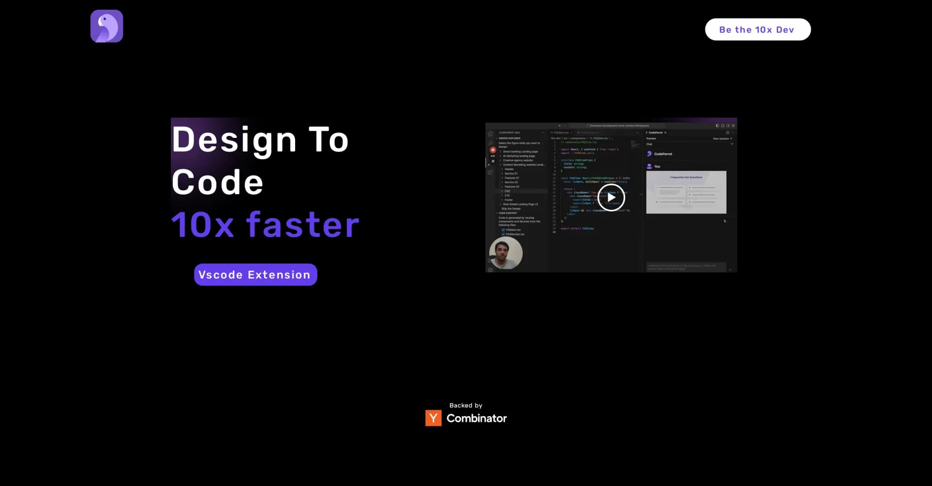 CodeParrot homepage screenshot — Convert Figma designs to code 10x faster with AI