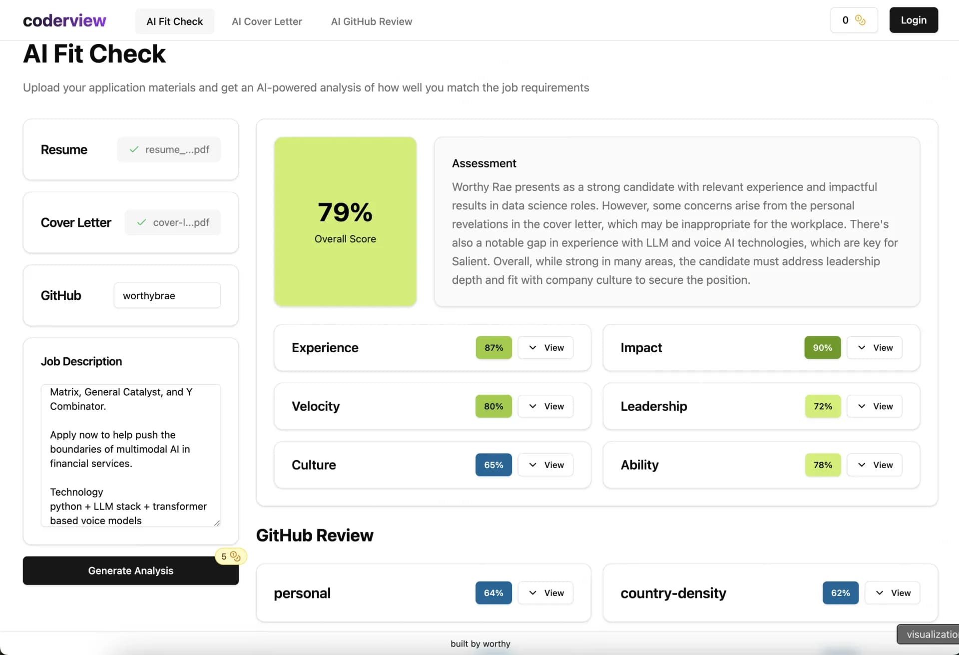 Coderview homepage screenshot — AI Tools to Help Anyone Applying or Hiring for Tech Roles