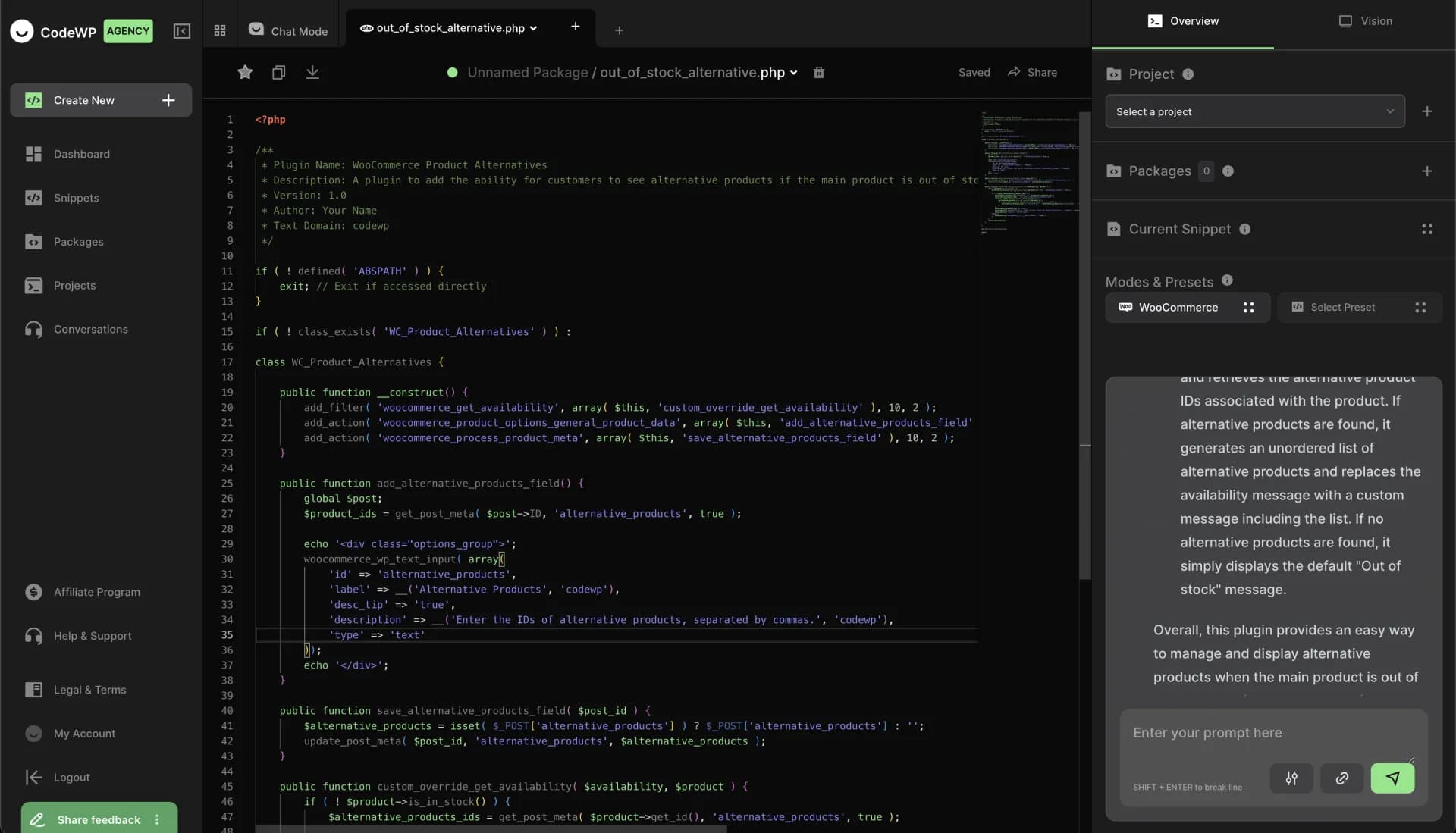CodeWP homepage screenshot — AI Code Generation and Chatbot For WordPress