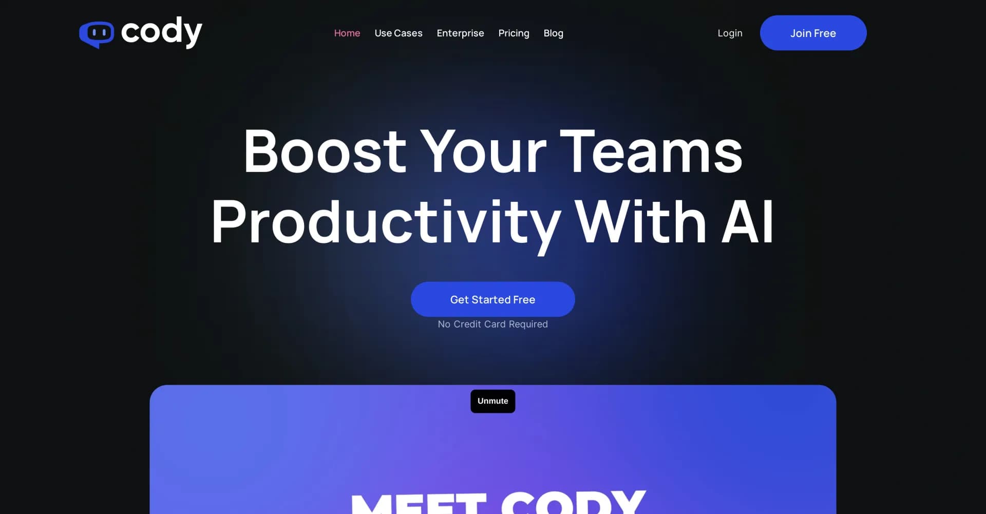 Cody homepage screenshot — Intelligent AI employee trained on your specific business