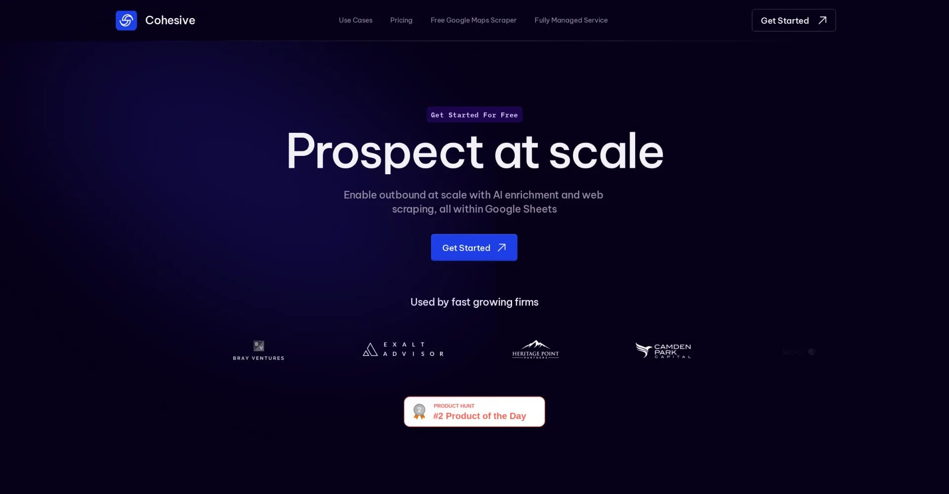 Cohesive homepage screenshot — Supercharge Google Sheets with AI-powered prospecting