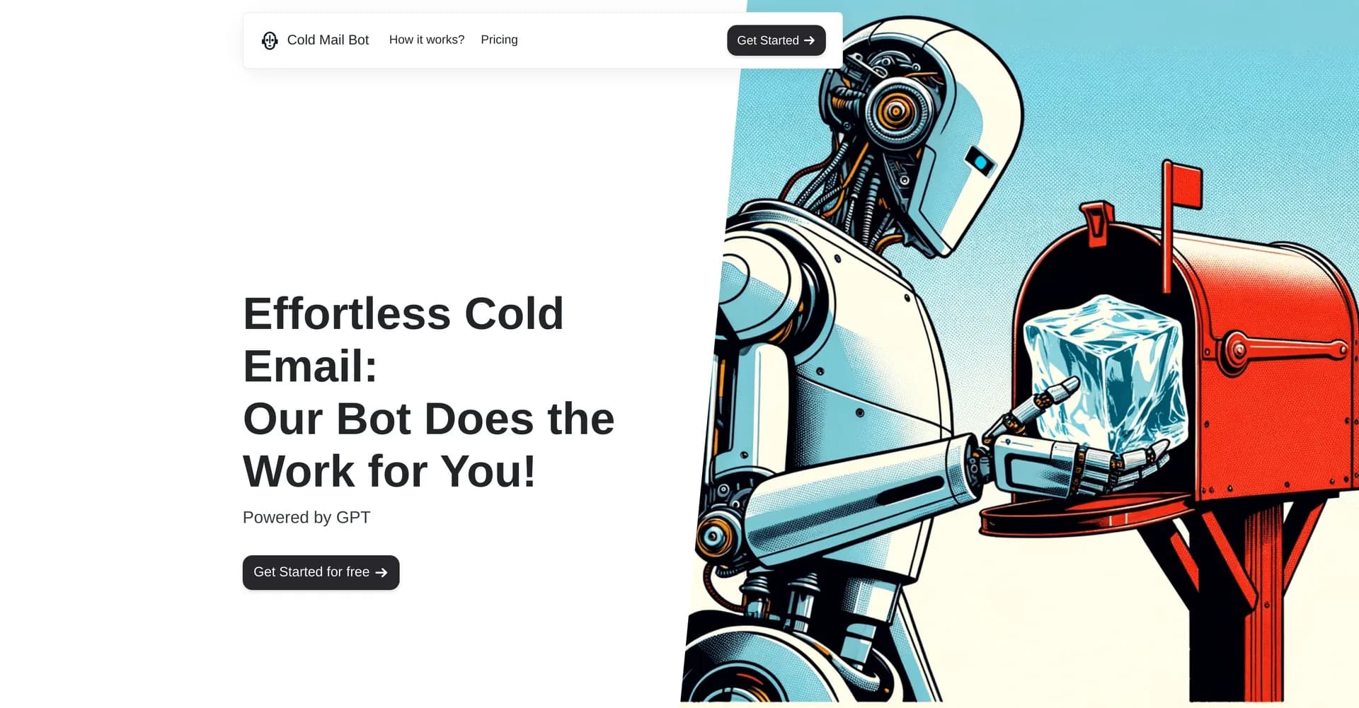 Cold Mail Bot homepage screenshot — Automate cold emails with personalized outreach