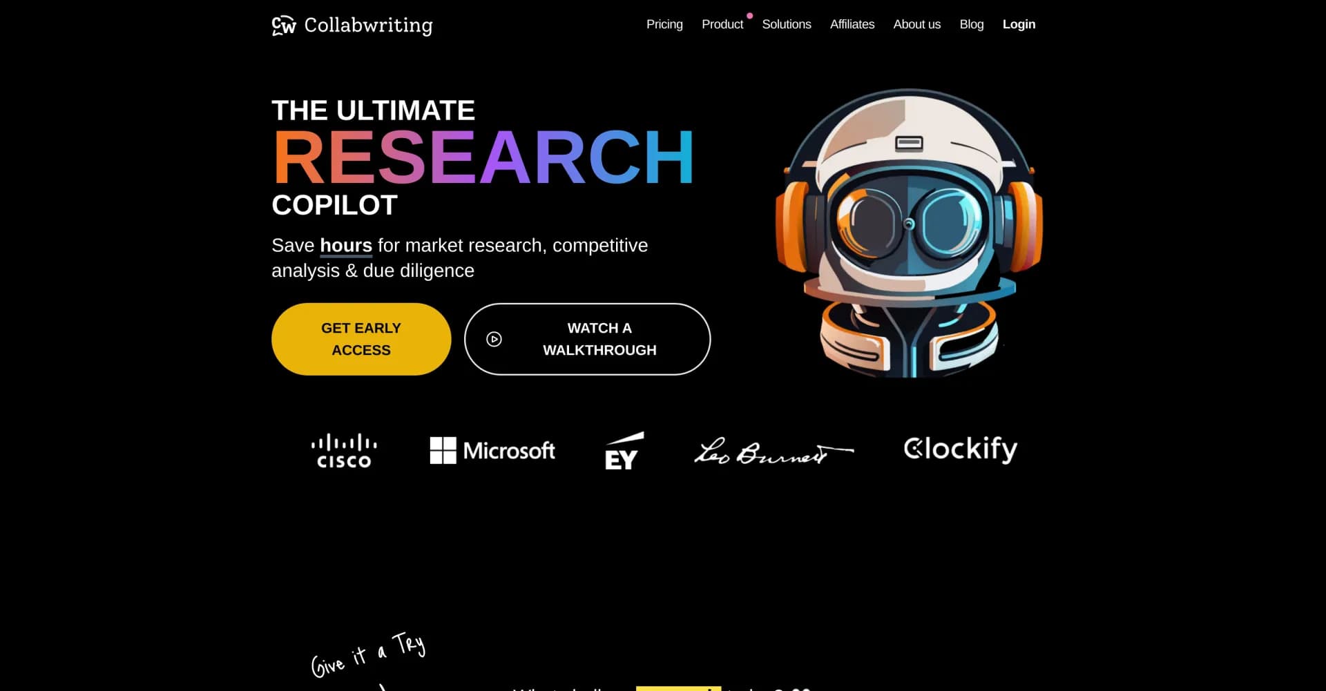 Collabwriting homepage screenshot — Collaborate effortlessly on online content.
