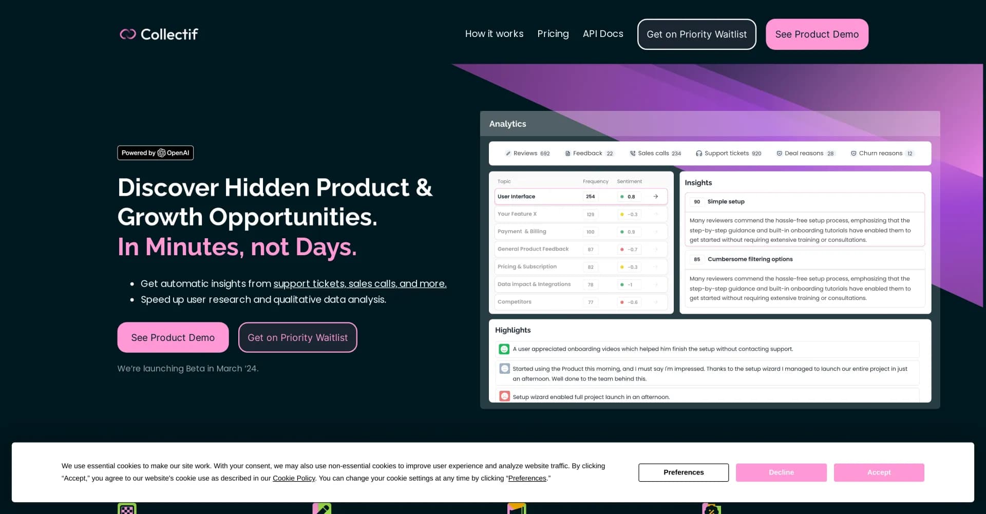 Collectif homepage screenshot — Make winning Product & Growth decisions with AI-powered insi