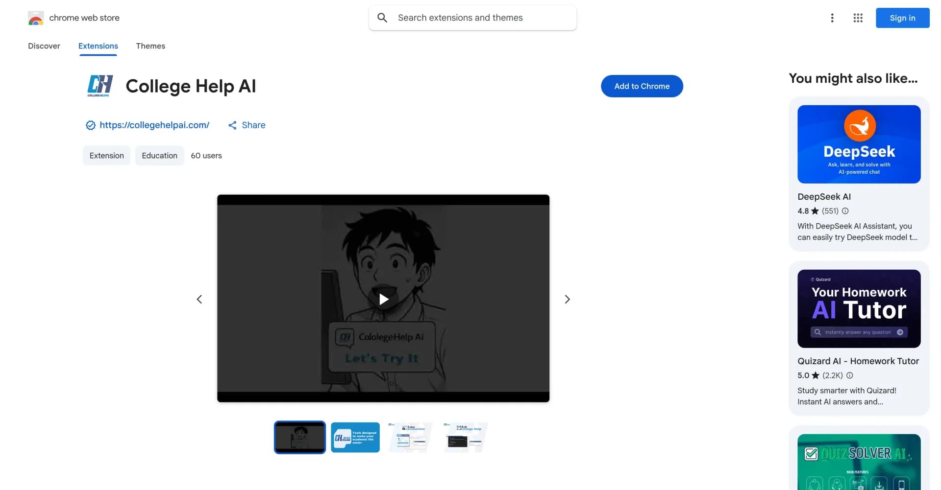 College Help AI homepage screenshot — AI-powered study assistant for students