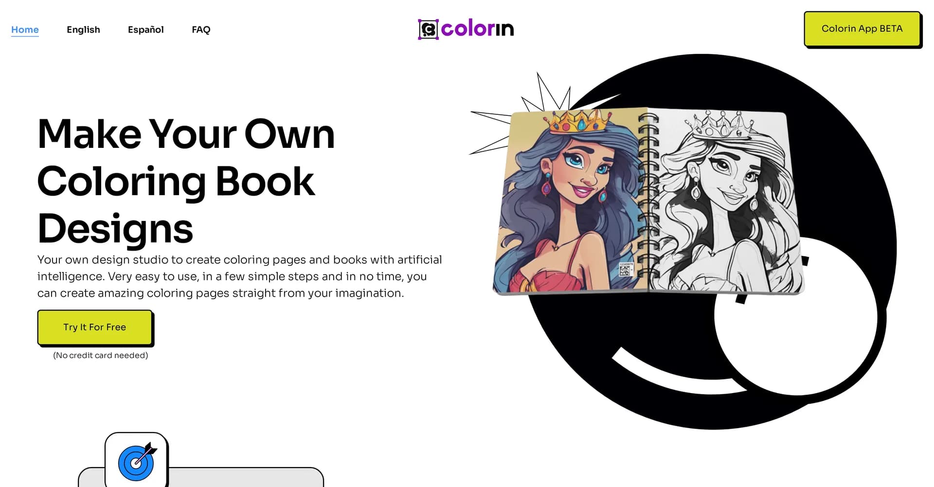 ColorinAI homepage screenshot — Create coloring pages with AI in minutes.
