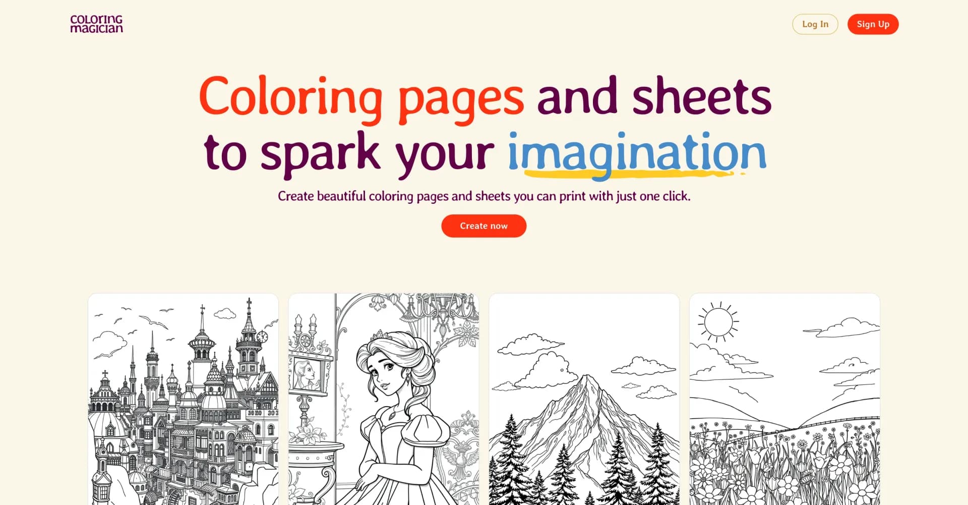 ColoringMagician homepage screenshot — AI magic for custom coloring pages.